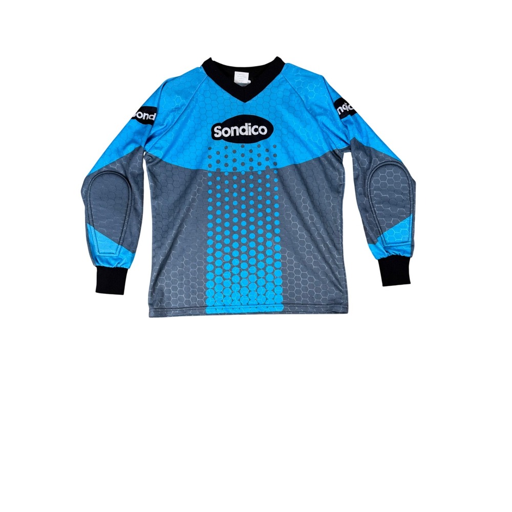Sondico Youth Medium Padded Goalkeeper Jersey Blue Gray Hexagon Long Sleeve YM